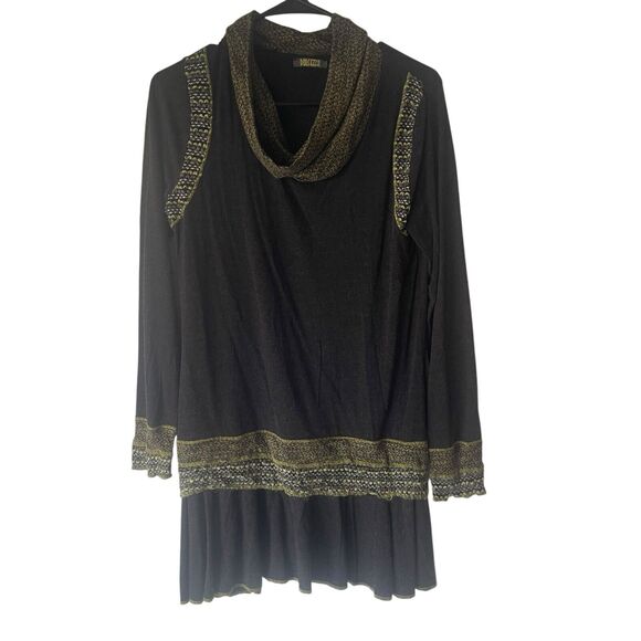 Dolcezza Size Medium Art To Wear Hippy Gray Green Knit Cowl Neck Tunic Top - Picture 1 of 8